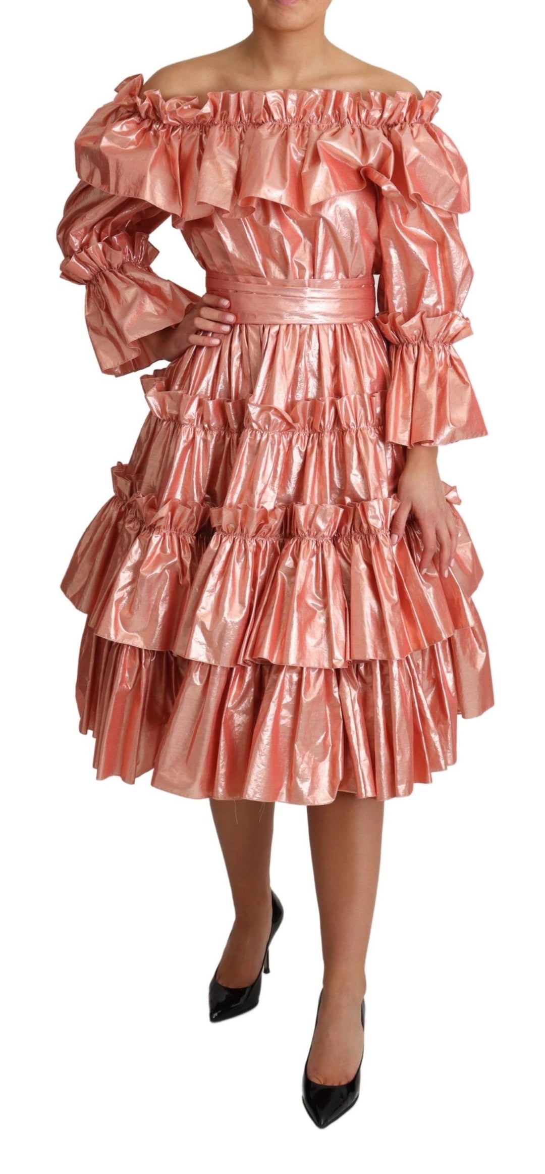 Dolce &amp; Gabbana Pink Ruffled Dress Silk Cotton Gown women’s dress