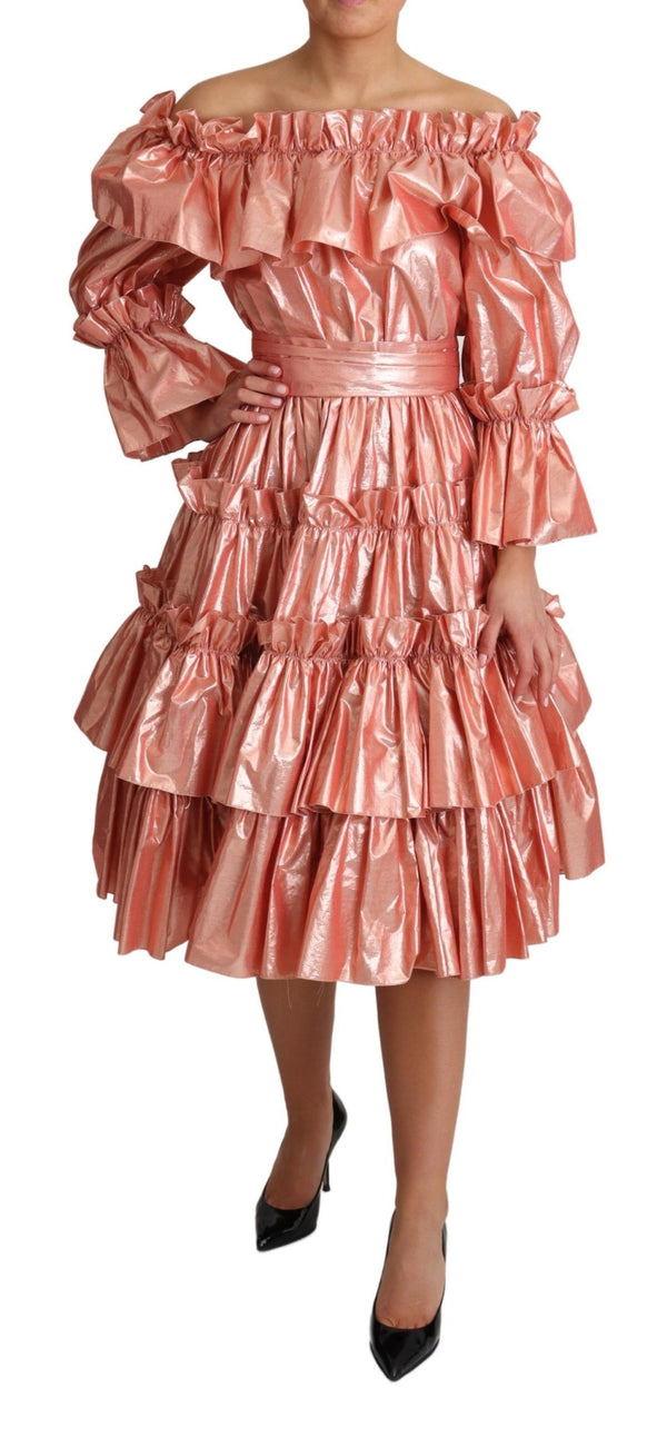 Dolce & Gabbana Pink Ruffled Dress Silk Cotton Gown women’s dress