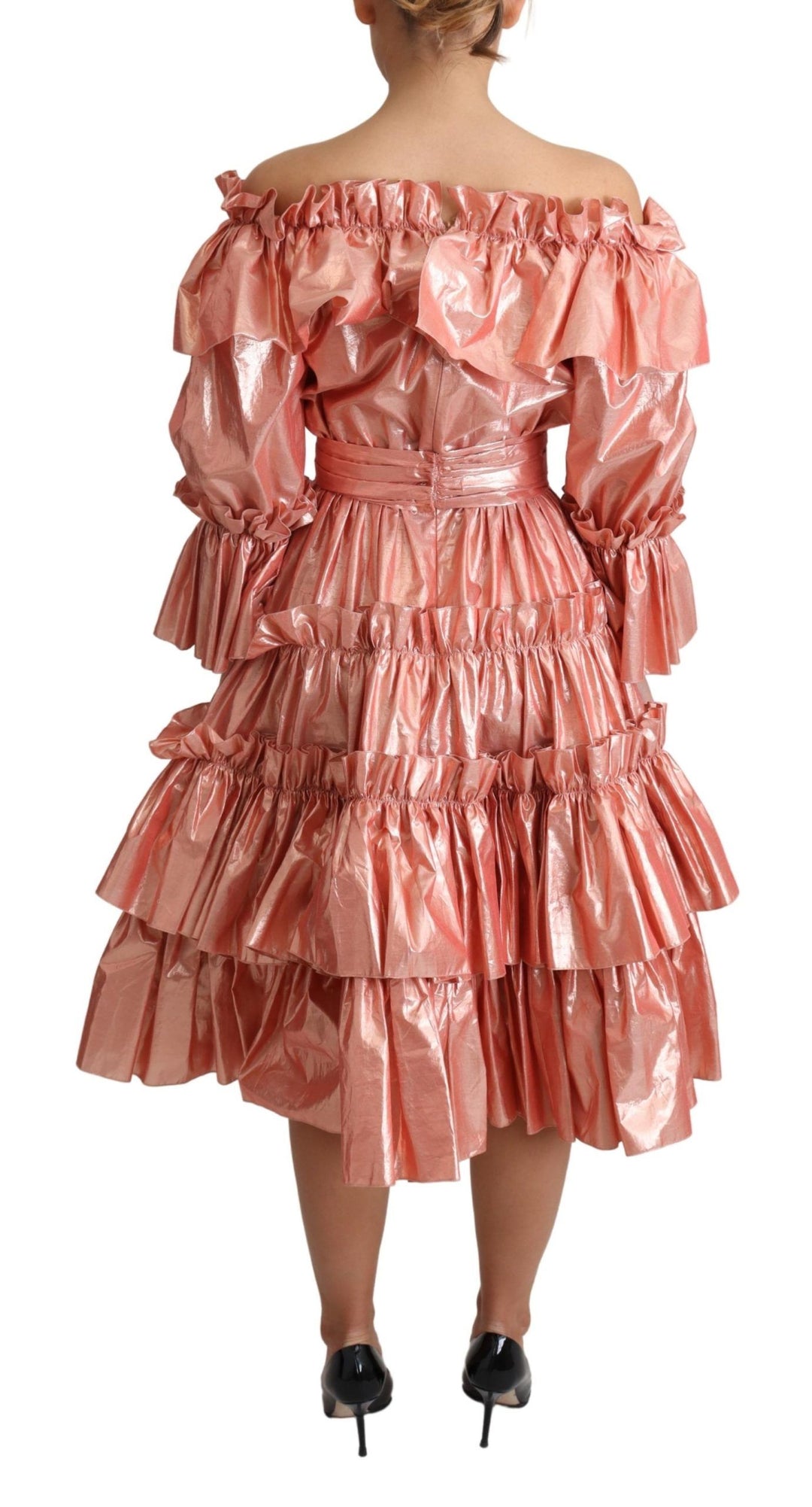 Dolce &amp; Gabbana Pink Ruffled Dress Silk Cotton Gown women’s dress
