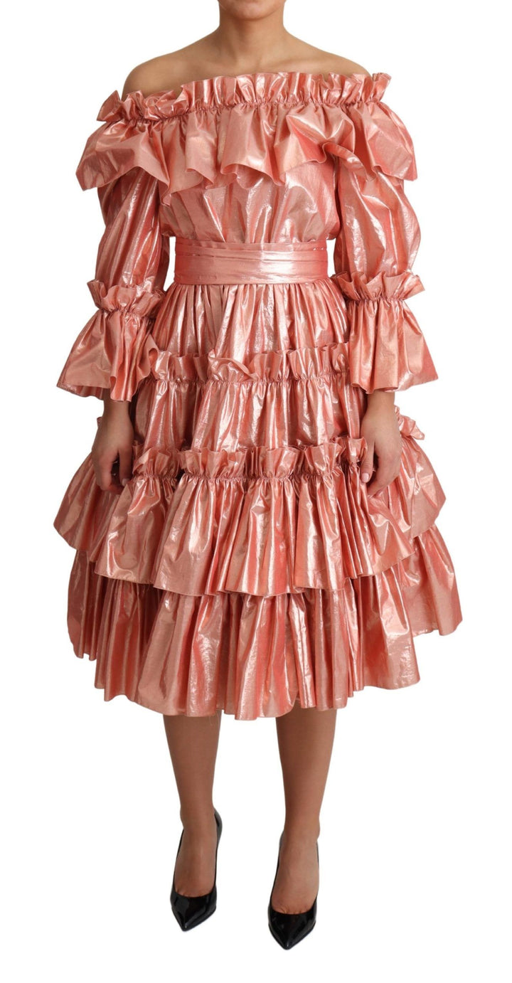Dolce &amp; Gabbana Pink Ruffled Dress Silk Cotton Gown women’s dress
