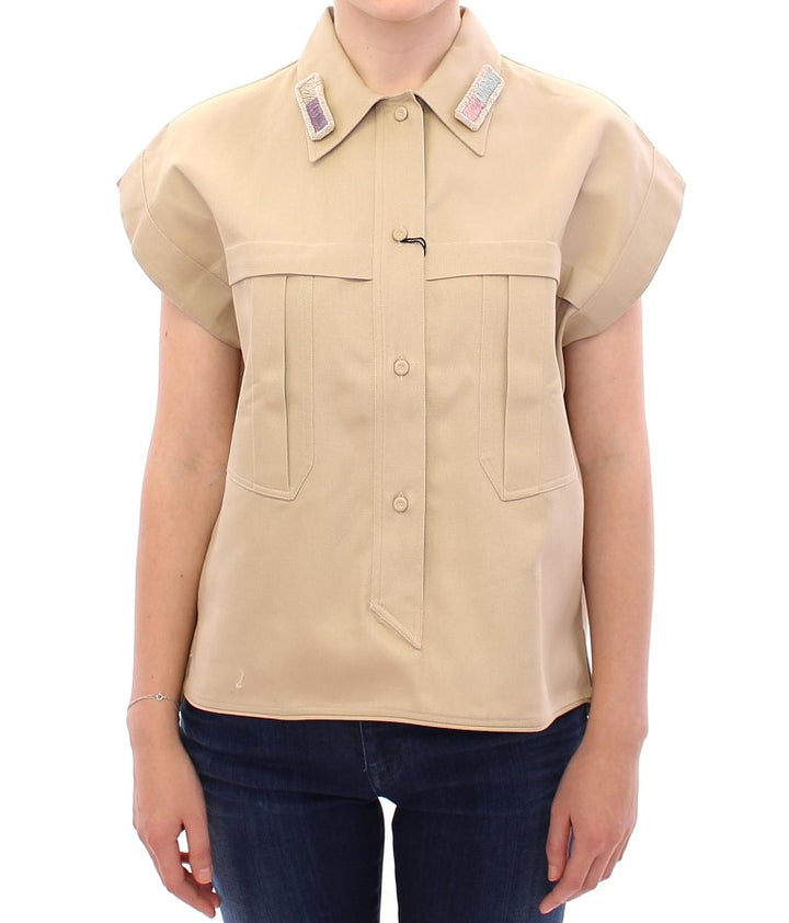 Andrea Incontri - Camiseta sin mangas de algodón beige con broches