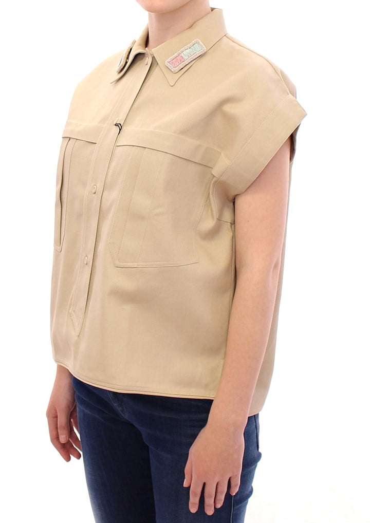 Andrea Incontri - Camiseta sin mangas de algodón beige con broches