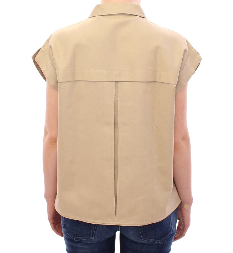 Andrea Incontri - Camiseta sin mangas de algodón beige con broches