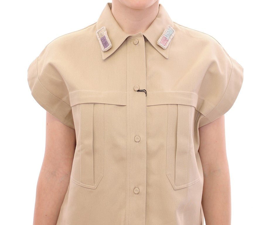Andrea Incontri - Camiseta sin mangas de algodón beige con broches