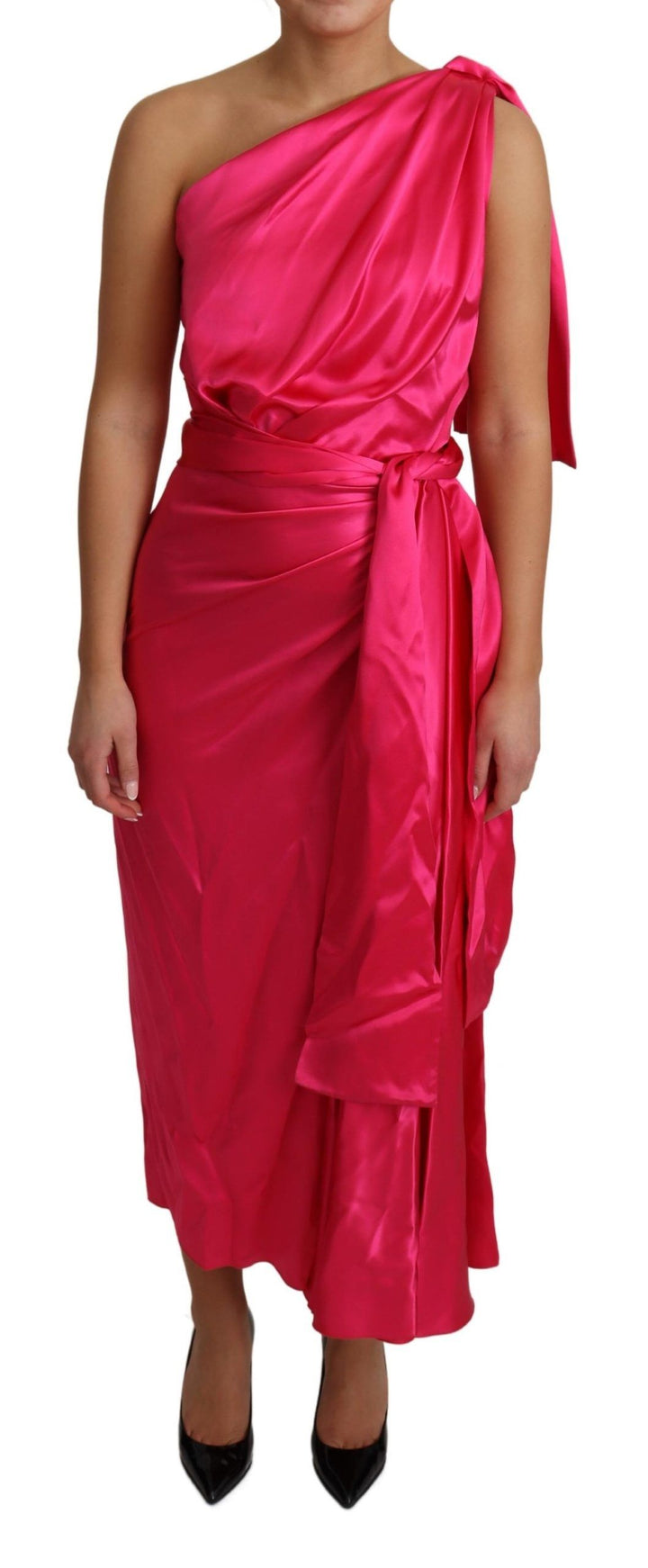Dolce &amp; Gabbana Dress Pink Fitted Cut One Shoulder Midi women’s dress