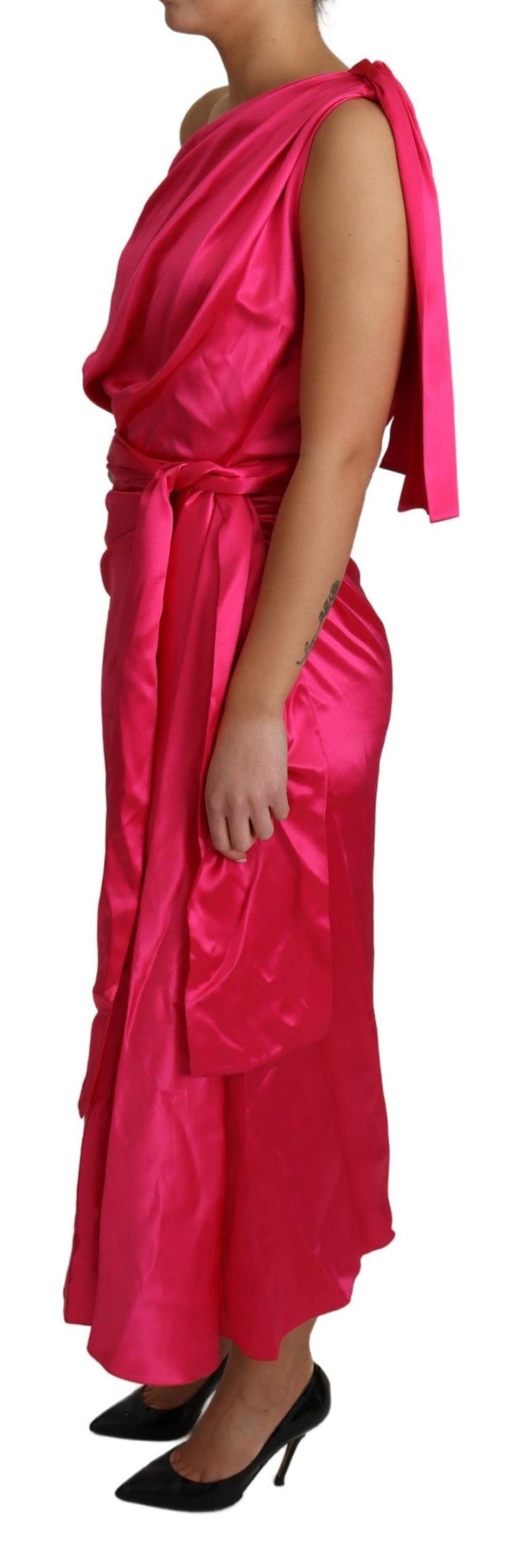 Dolce &amp; Gabbana Dress Pink Fitted Cut One Shoulder Midi women’s dress