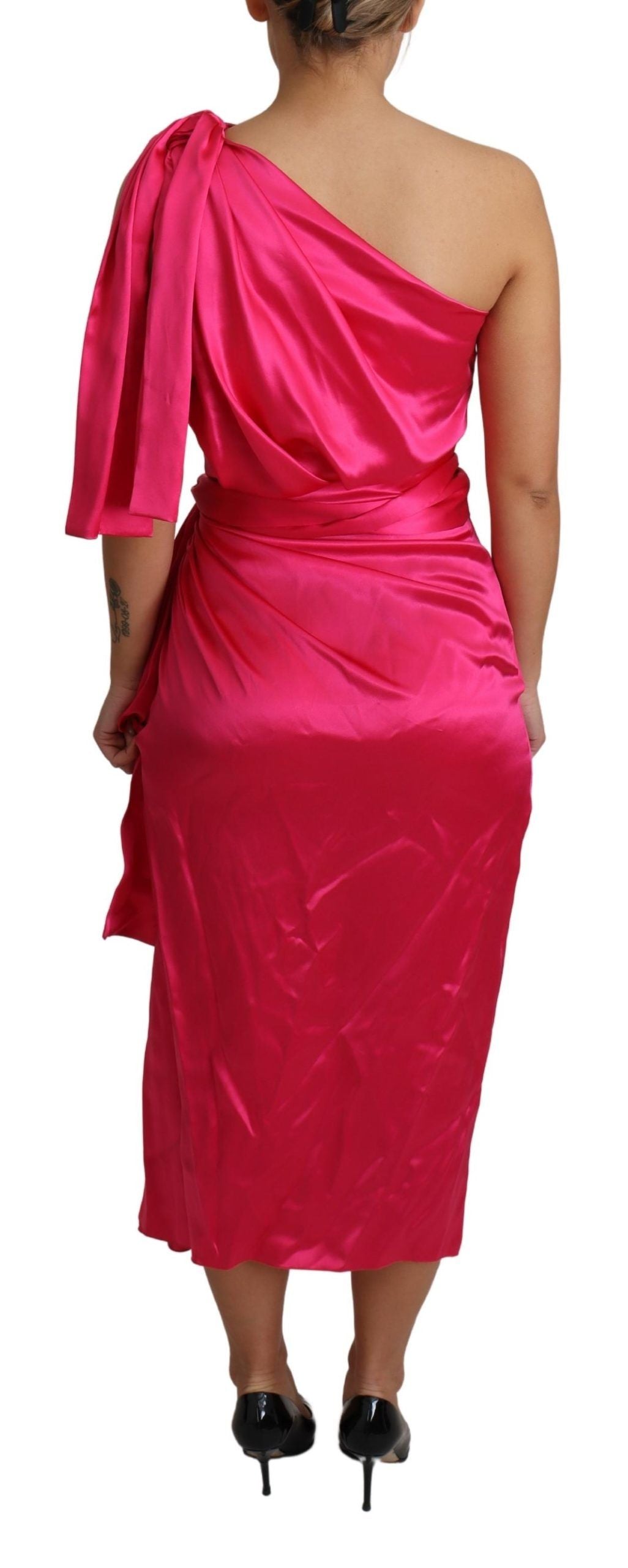 Dolce &amp; Gabbana Dress Pink Fitted Cut One Shoulder Midi women’s dress