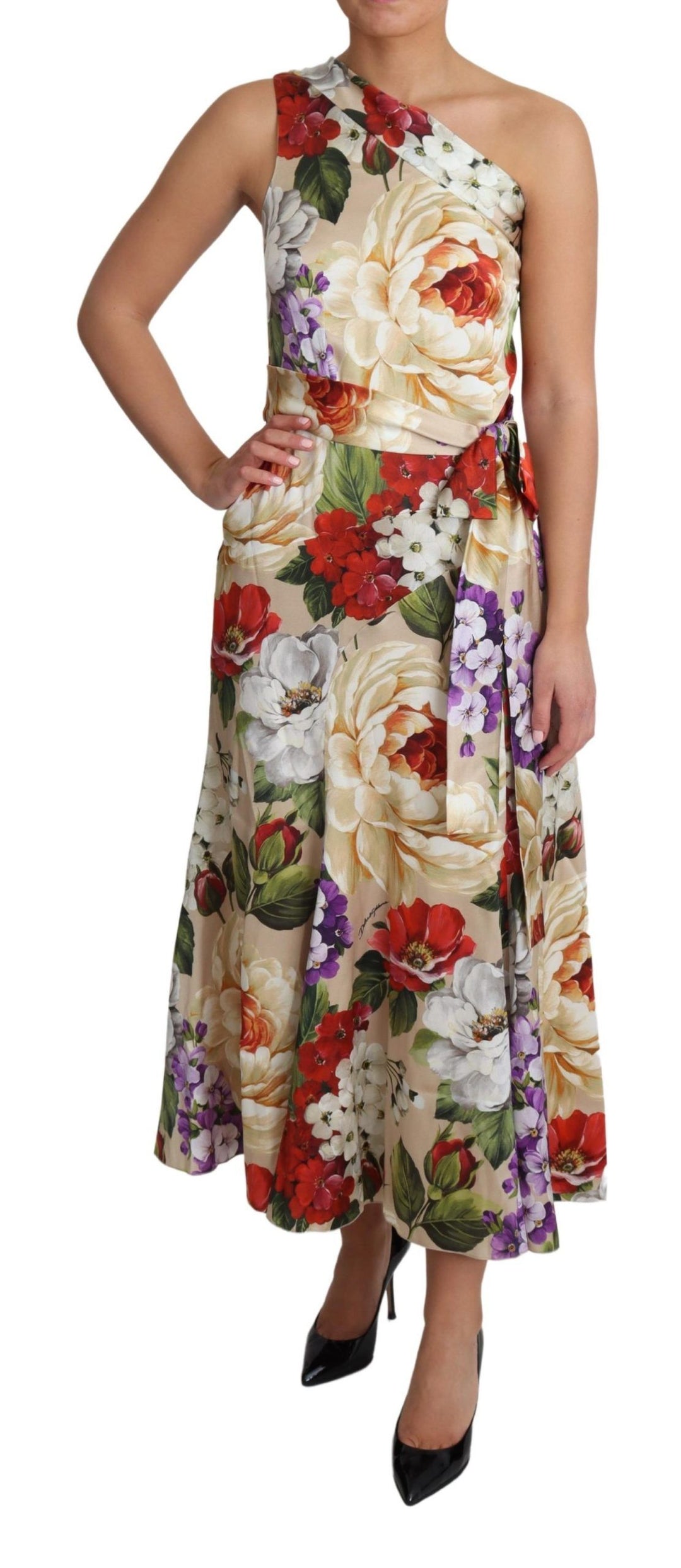 Dolce &amp; Gabbana Print Silk Stretch One Shoulder Dress Floral women’s dress