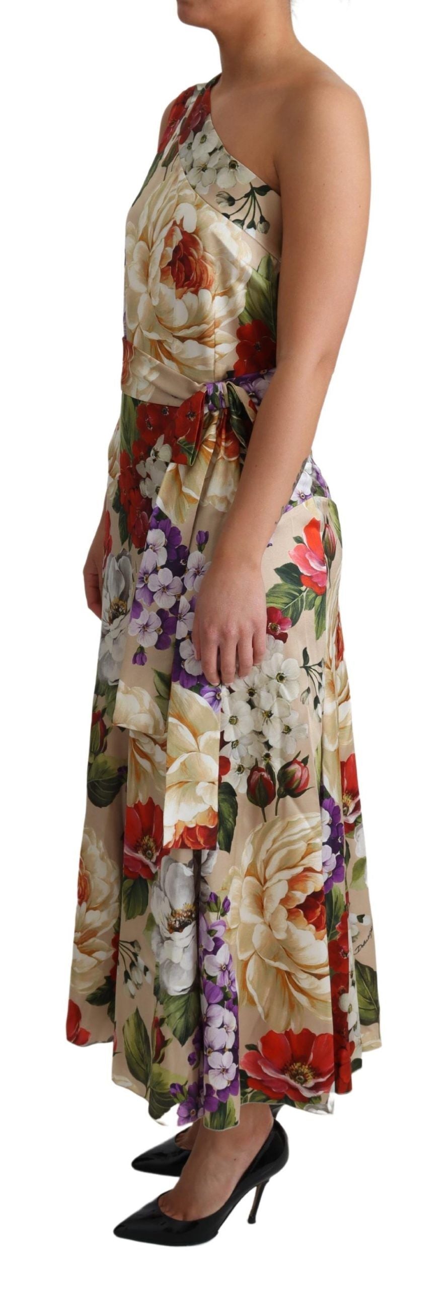 Dolce &amp; Gabbana Print Silk Stretch One Shoulder Dress Floral women’s dress