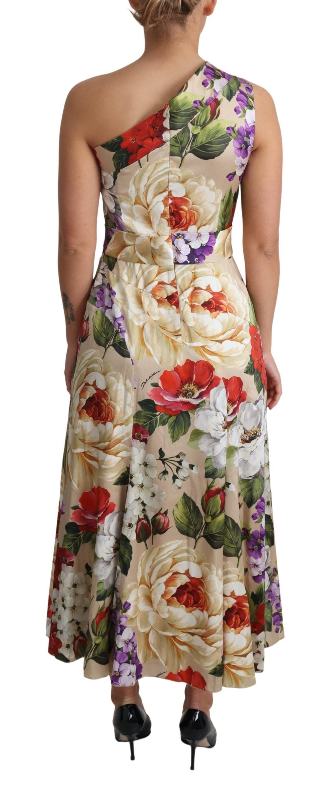 Dolce &amp; Gabbana Print Silk Stretch One Shoulder Dress Floral women’s dress