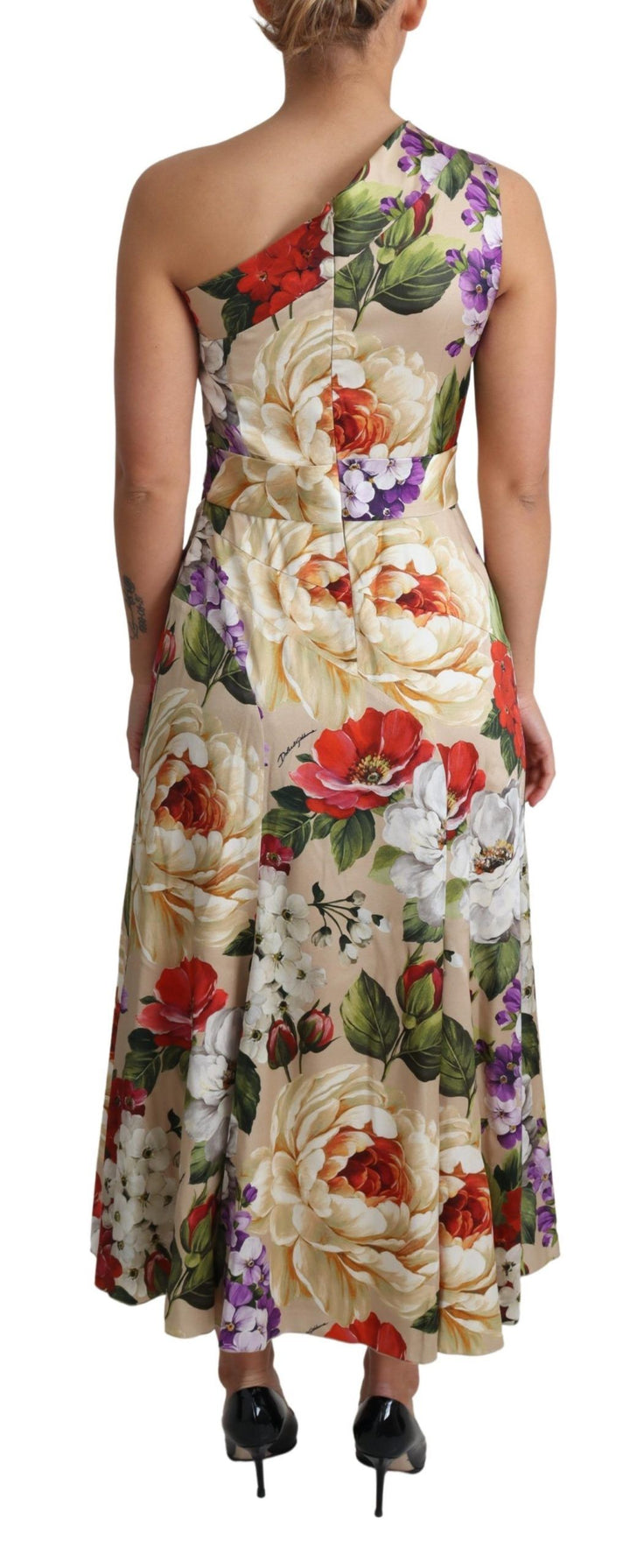 Dolce &amp; Gabbana Print Silk Stretch One Shoulder Dress Floral women’s dress