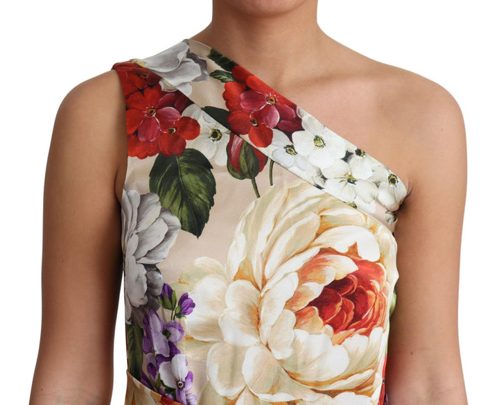 Dolce &amp; Gabbana Print Silk Stretch One Shoulder Dress Floral women’s dress