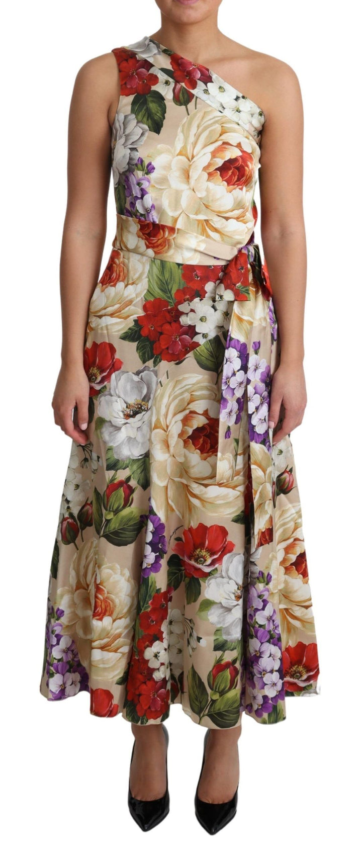 Dolce &amp; Gabbana Print Silk Stretch One Shoulder Dress Floral women’s dress