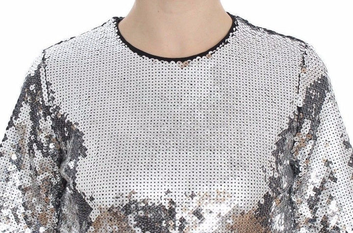 Dolce & Gabbana Silver Sequined Crewneck Blouse T-shirt Top