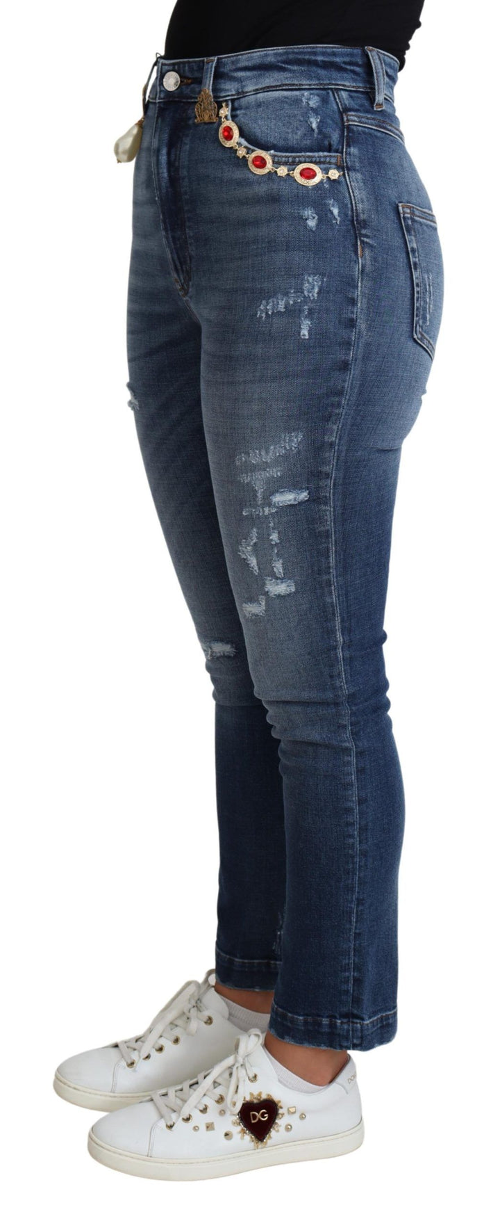 Jean skinny taille haute à ornements Dolce &amp;amp; Gabbana