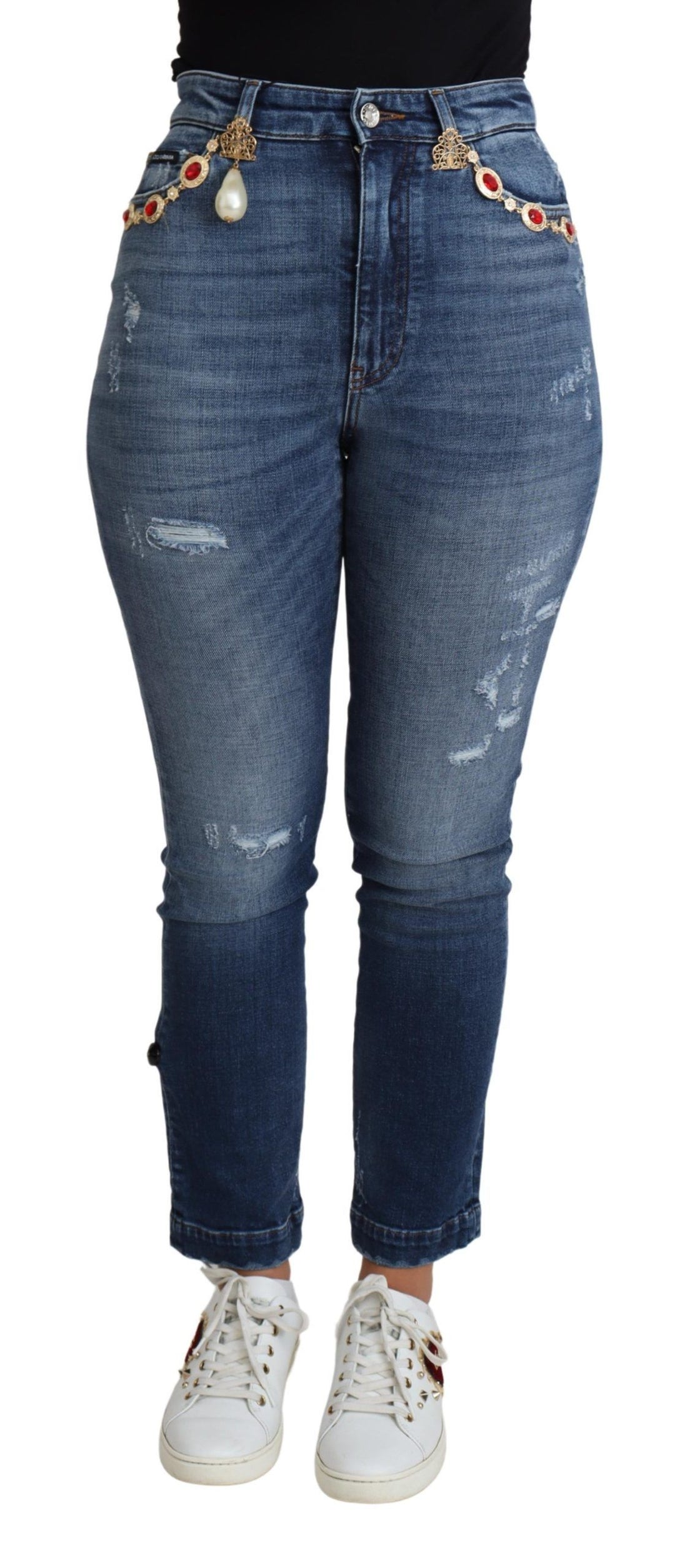 Jean skinny taille haute à ornements Dolce &amp;amp; Gabbana