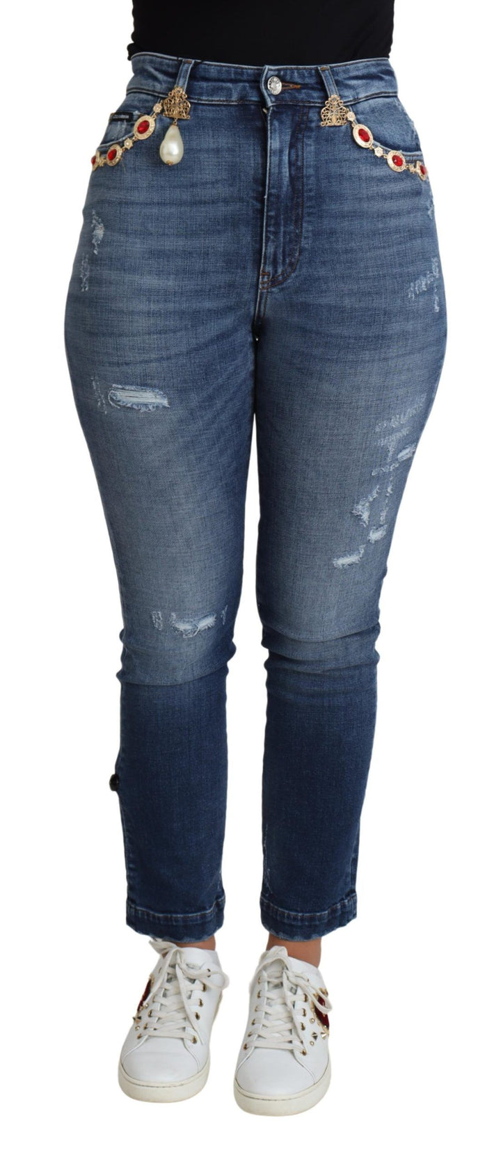Jean skinny taille haute à ornements Dolce &amp;amp; Gabbana