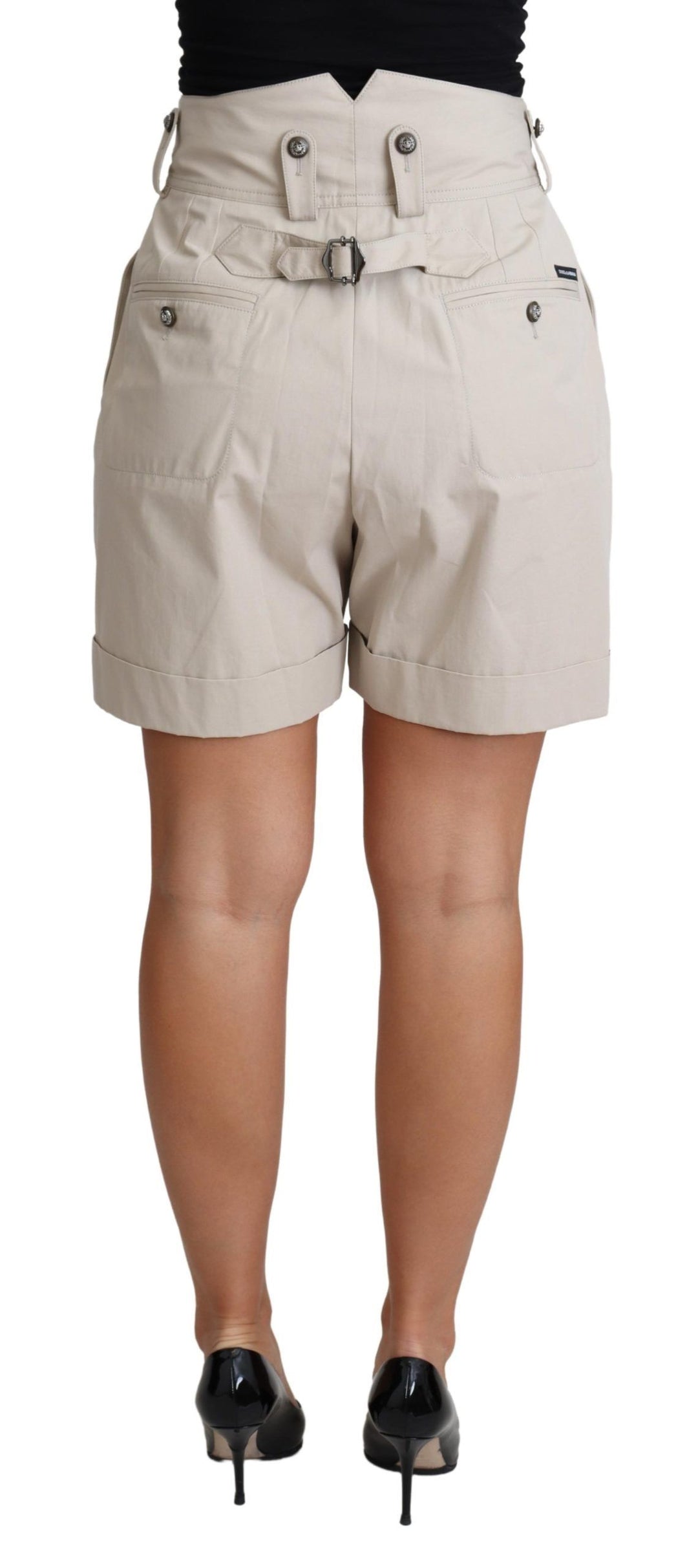 Women’s Dolce &amp; Gabbana Beige Cotton Pleated High Waist Casual Shorts