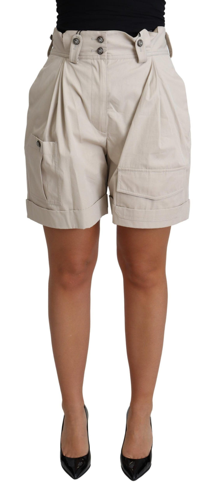 Women’s Dolce &amp; Gabbana Beige Cotton Pleated High Waist Casual Shorts