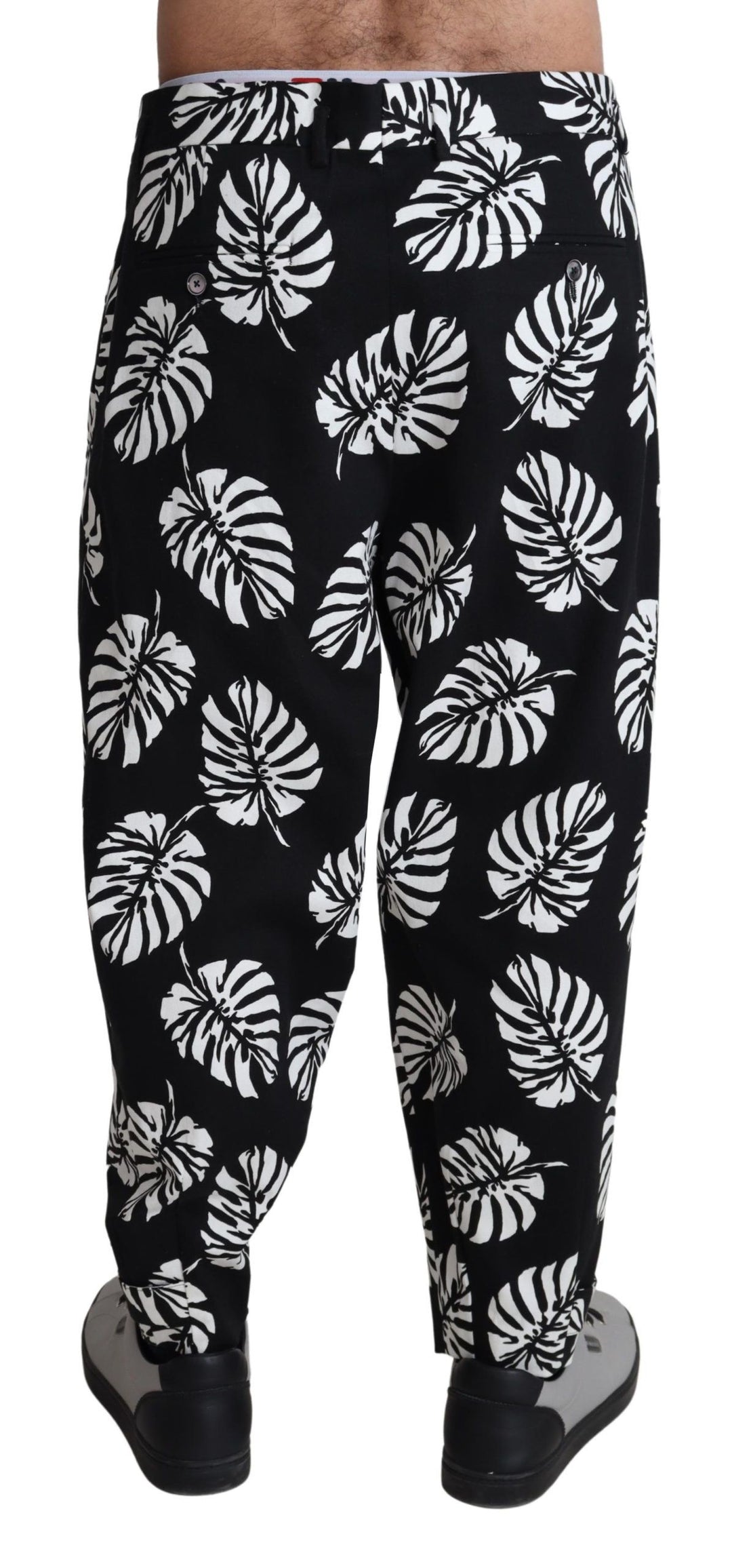 Dolce &amp; Gabbana Black Leaf Cotton Stretch Trouser Pants Pants