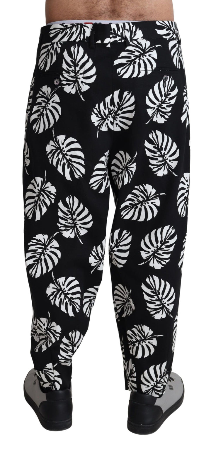 Dolce &amp; Gabbana Black Leaf Cotton Stretch Trouser Pants Pants