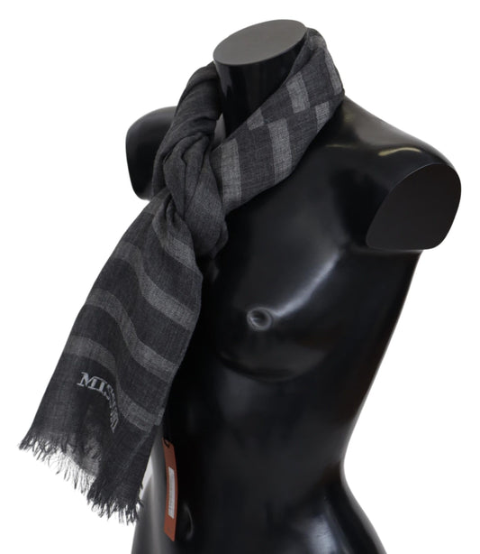 Missoni Gray Striped Wool Unisex Neck Wrap Fringes Scarf
