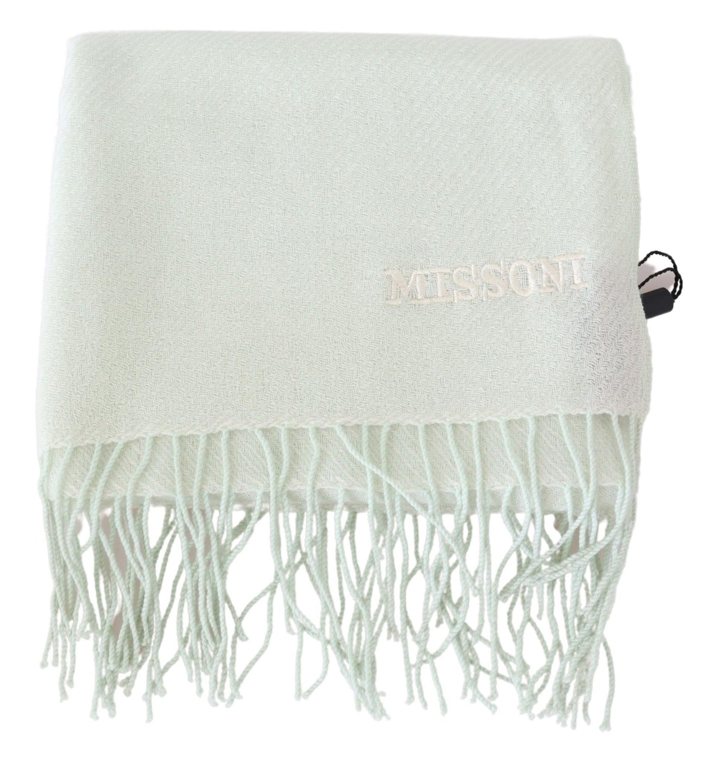 Missoni Light Green Pattern Cashmere Unisex Wrap Fringes Scarf