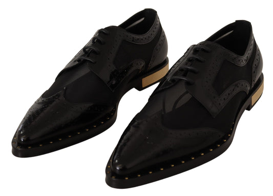 Chaussures Oxford noires élégantes à lacets et bordures dorées Dolce &amp; Gabbana