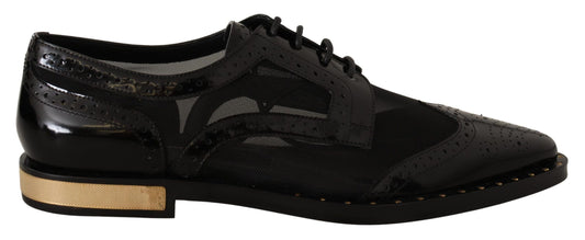 Chaussures Oxford noires élégantes à lacets et bordures dorées Dolce &amp; Gabbana