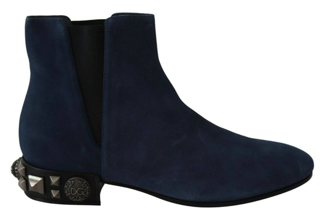 Bottes mi-mollet en daim bleu chic Dolce &amp;amp; Gabbana avec détails cloutés