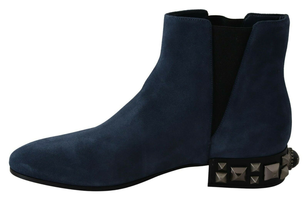 Bottes mi-mollet en daim bleu chic Dolce &amp;amp; Gabbana avec détails cloutés
