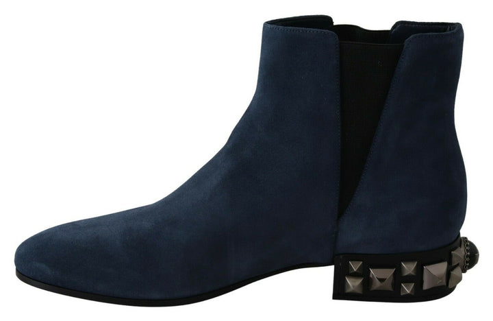 Bottes mi-mollet en daim bleu chic Dolce &amp;amp; Gabbana avec détails cloutés