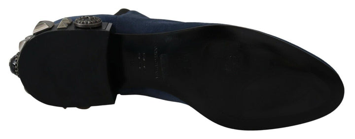 Bottes mi-mollet en daim bleu chic Dolce &amp;amp; Gabbana avec détails cloutés