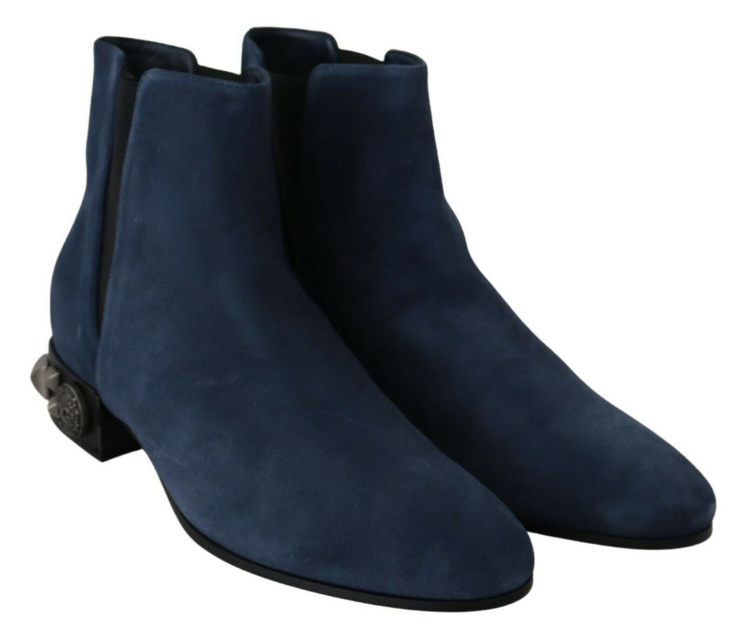 Bottes mi-mollet en daim bleu chic Dolce &amp;amp; Gabbana avec détails cloutés