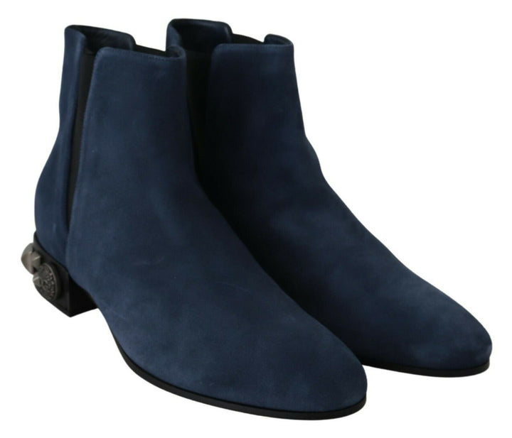 Bottes mi-mollet en daim bleu chic Dolce &amp;amp; Gabbana avec détails cloutés