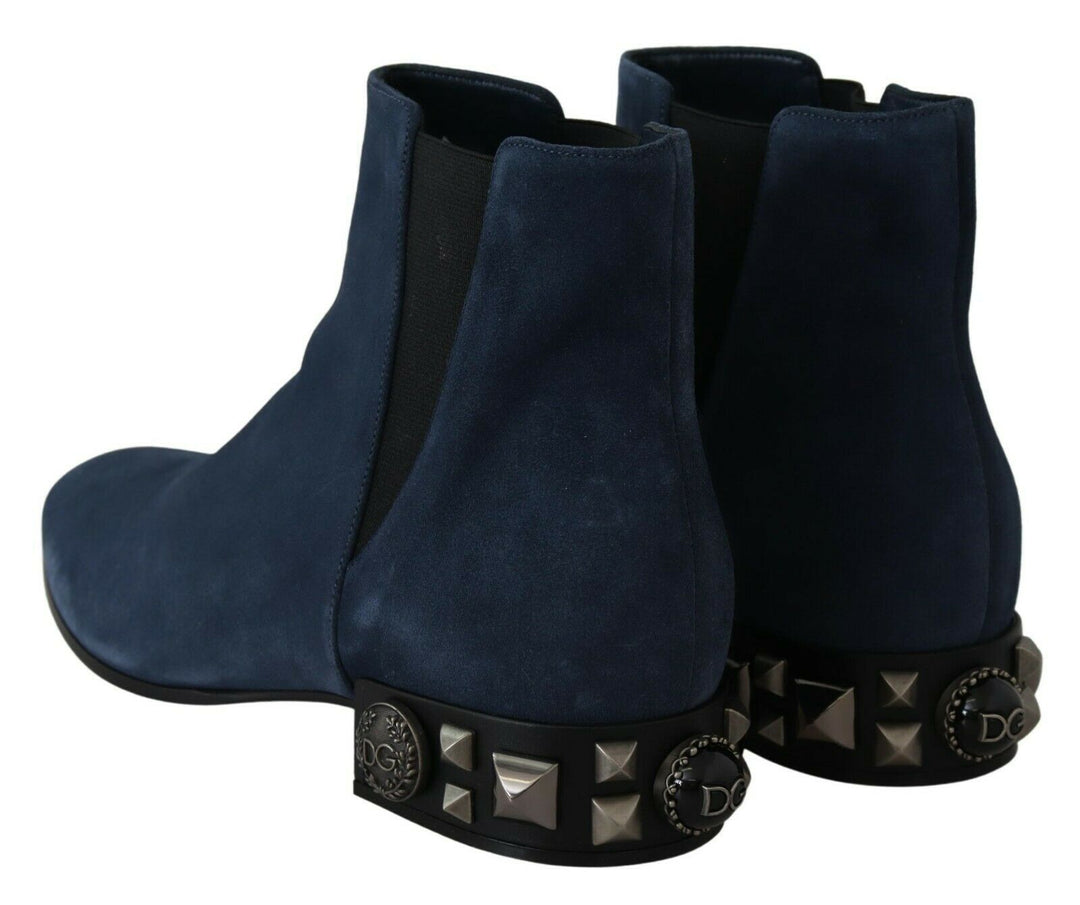 Bottes mi-mollet en daim bleu chic Dolce &amp;amp; Gabbana avec détails cloutés