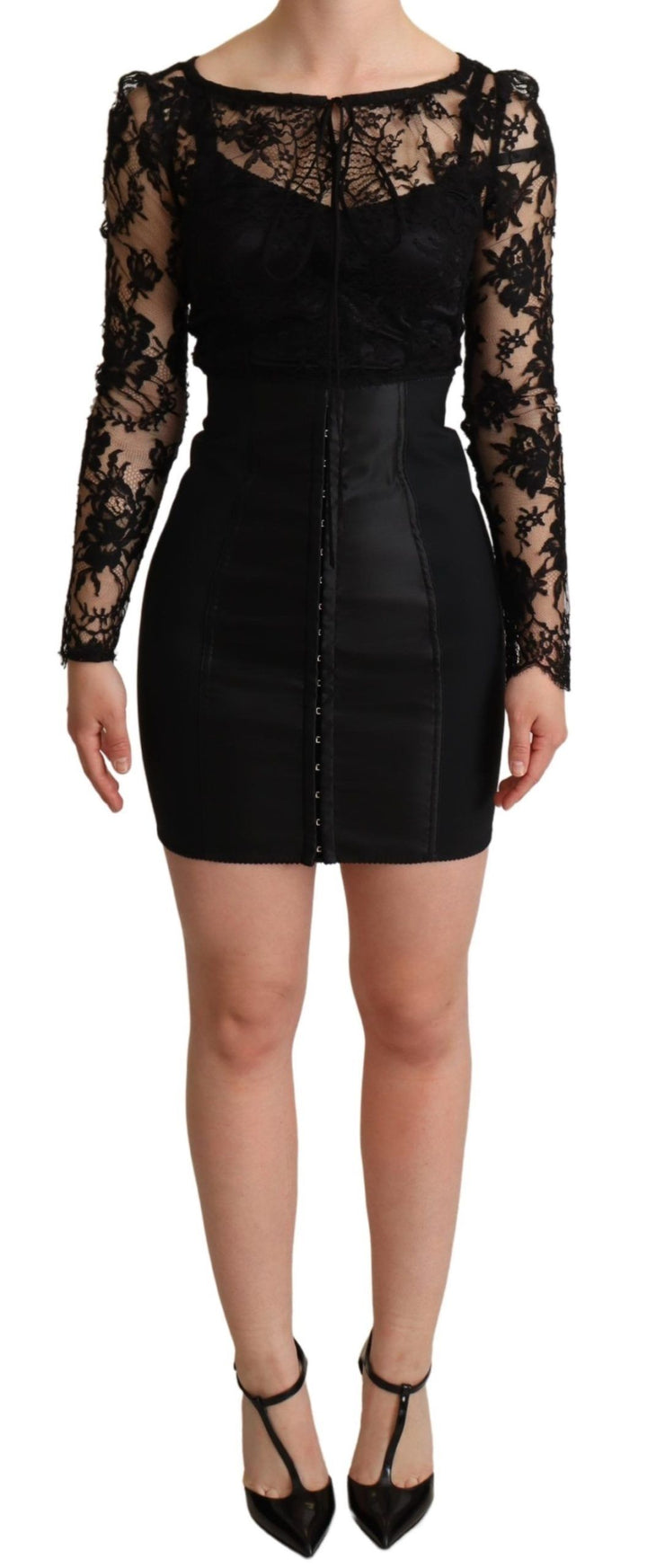 Dolce &amp; Gabbana Black Fitted Lace Top Bodycon Mini Dress women’s dress