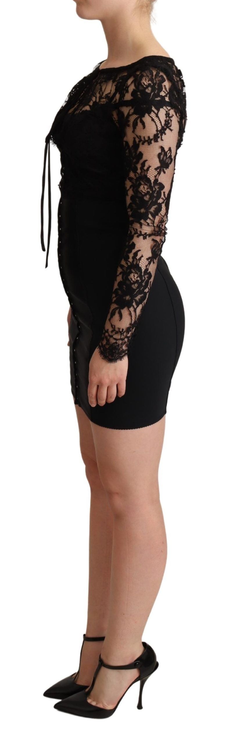 Dolce &amp; Gabbana Black Fitted Lace Top Bodycon Mini Dress women’s dress