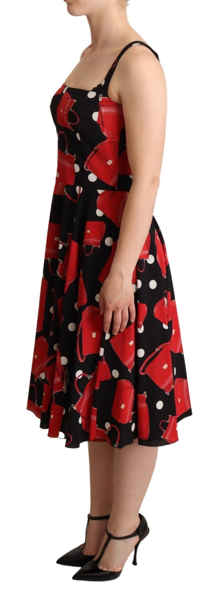 Dolce &amp; Gabbana Black Red Bag Print A-line Mid Length Dress women’s dress