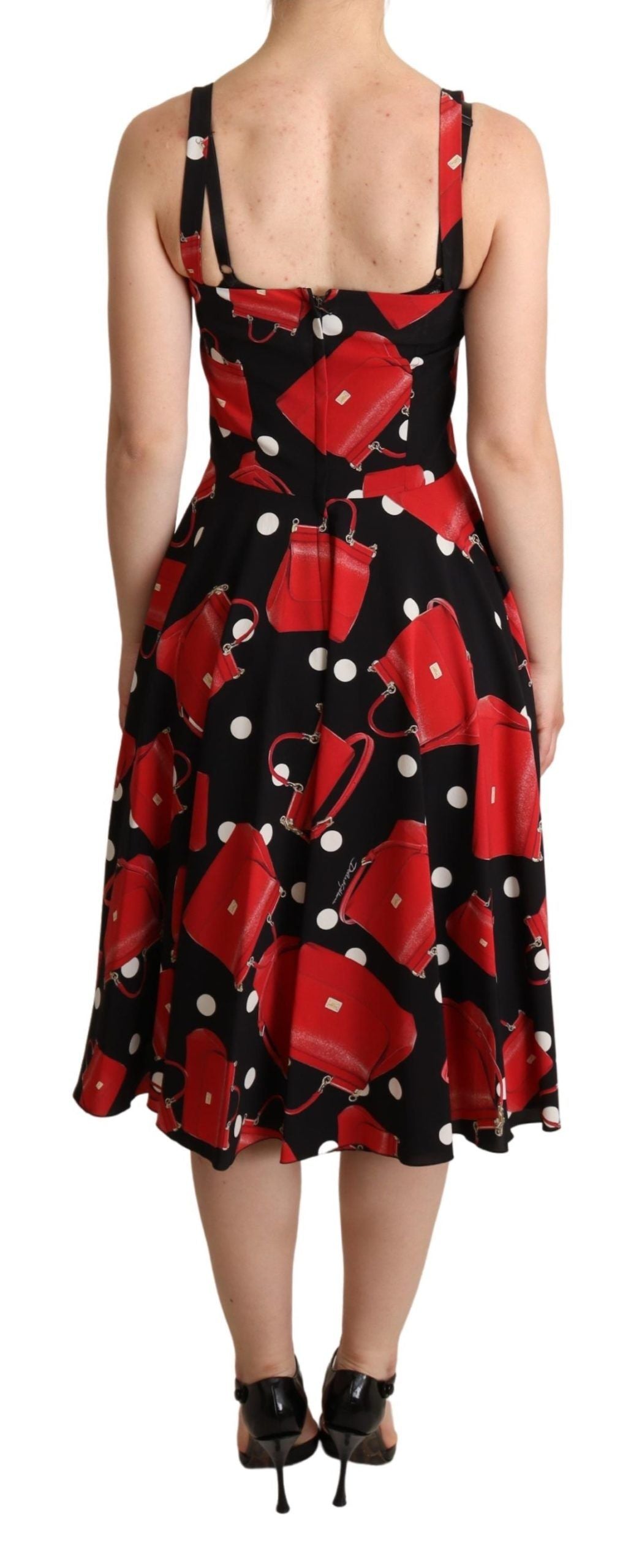 Dolce &amp; Gabbana Black Red Bag Print A-line Mid Length Dress women’s dress