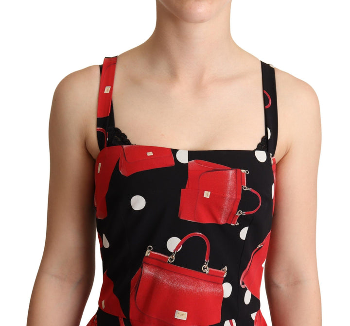 Dolce &amp; Gabbana Black Red Bag Print A-line Mid Length Dress women’s dress
