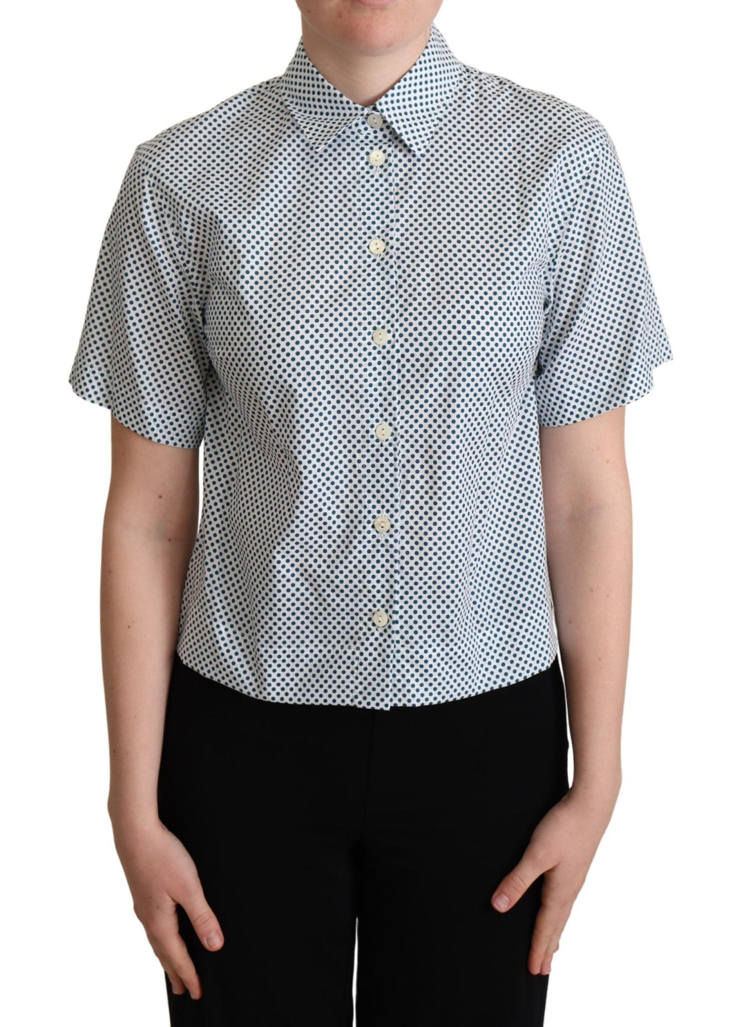 Dolce &amp; Gabbana White Blue Polka Dot Cotton Shirt