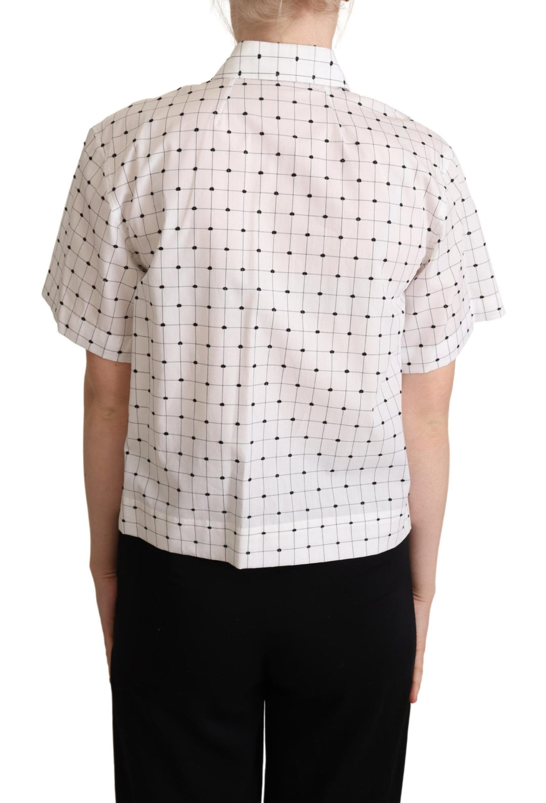 Dolce &amp; Gabbana White Polka Dot Cotton Collared Shirt Top