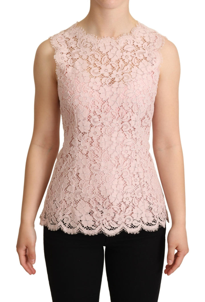 Dolce &amp; Gabbana Pink Floral Lace Sleeveless Tank Blouse Top
