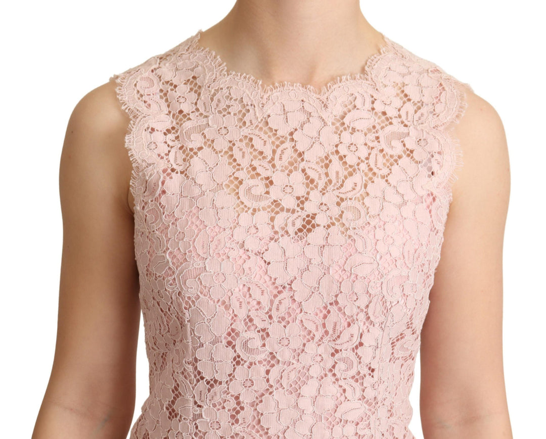 Dolce &amp; Gabbana Pink Floral Lace Sleeveless Tank Blouse Top