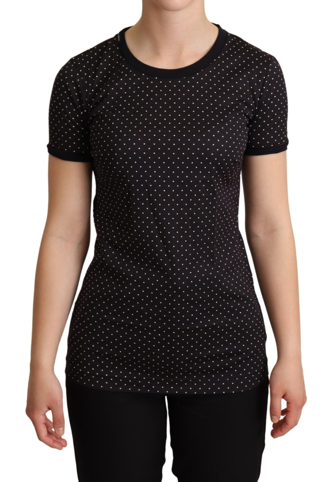Dolce &amp; Gabbana Black Dotted Crewneck  Cotton T-shirt