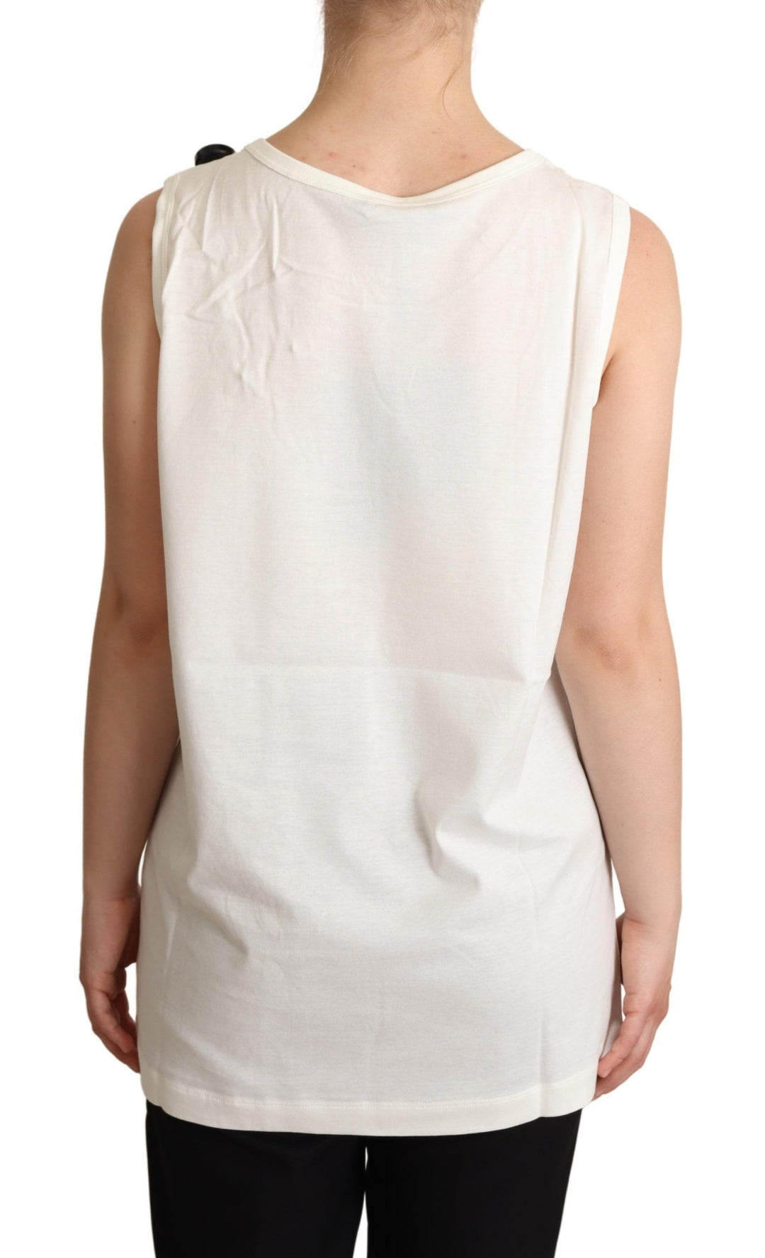 Dolce &amp; Gabbana White Dog Floral Print Embellished  T-shirt