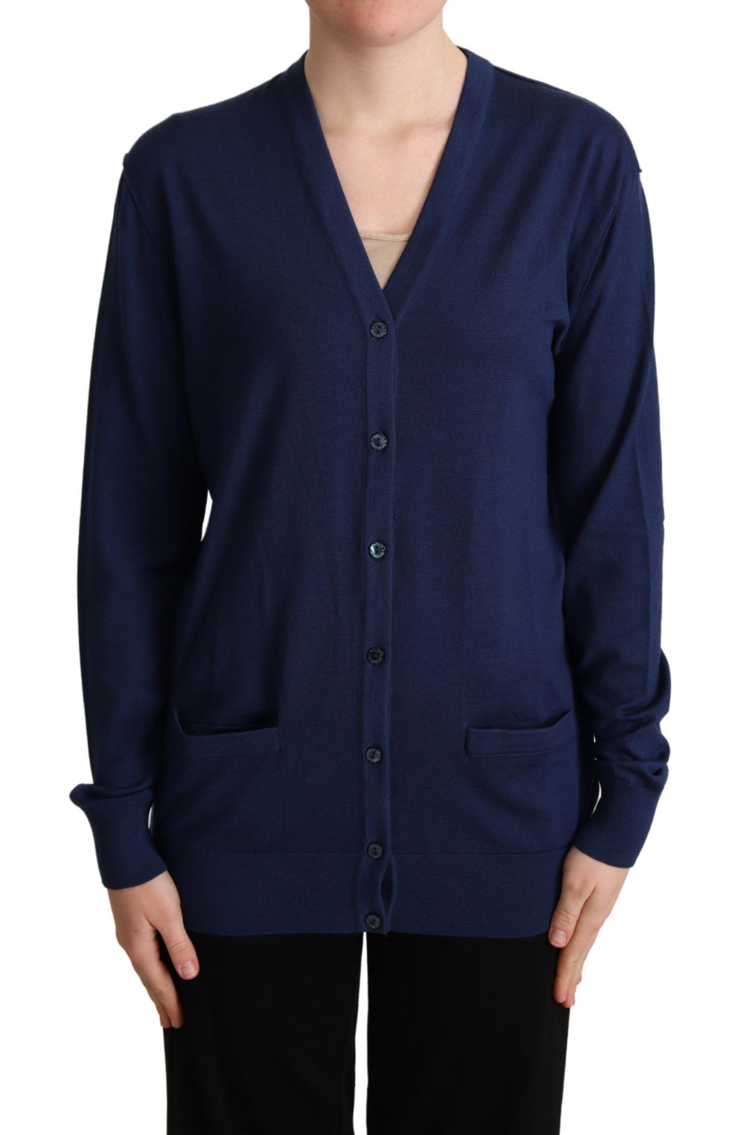 Dolce &amp;amp; Gabbana Élégant cardigan bleu en laine vierge
