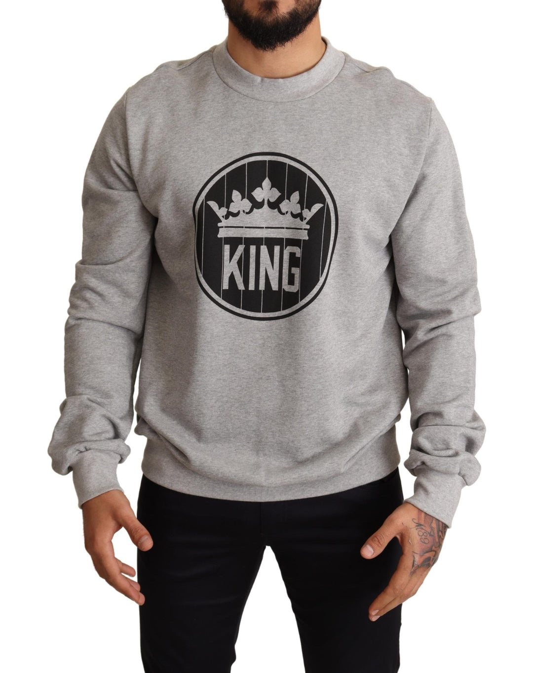 Dolce &amp; Gabbana Gray Crown King Print Cotton Sweater