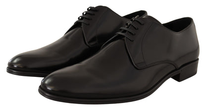Chaussures Derby en cuir noir à semelles en cuir, style intemporel